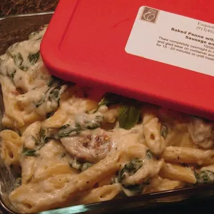 baked penne with garlic chicken sausage and spinach