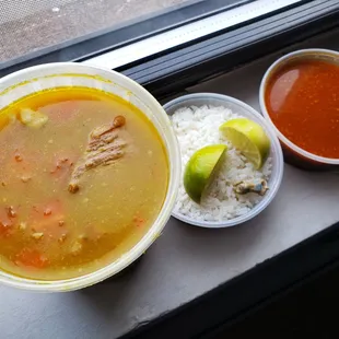 Sancocho soup, Rice, Beans