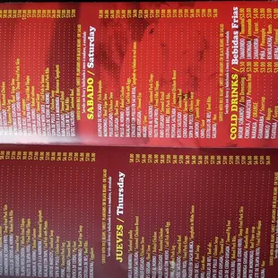 Menu- daily specials