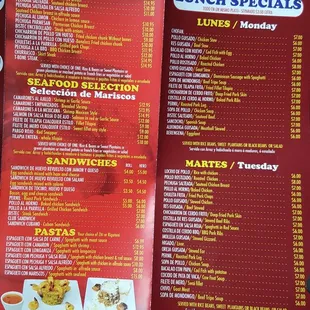 Menu- entrees and specials