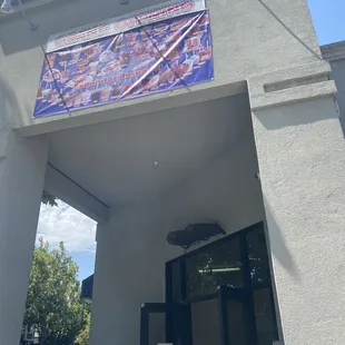 the entrance to a restaurant