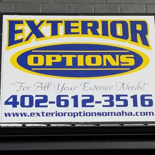 a sign for exterior options