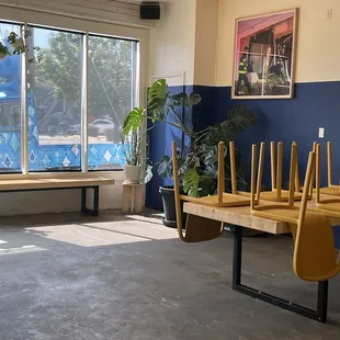 Seating by the front window.