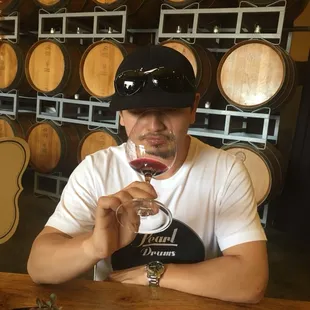 My special tour guest savoring the smells of a wonderful Cabernet at McGrail Vineyards