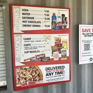 Snacks &amp; Drink pricing as of Aug 2023