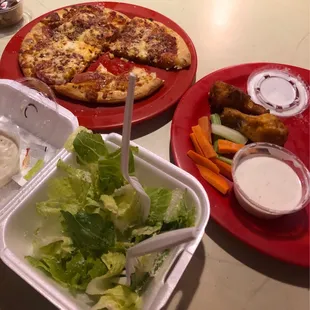 8" Indee Classic Pepperoni Pizza Side Caesar Salad 1/2 Dozen Spicy Buffalo Wings