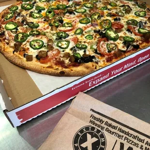 a large pizza in a box