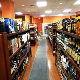 aisle of wine bottles