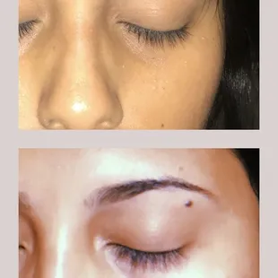 The top picture was what my eyebrows looked like before and the bottom picture is after. I just wanted a cleanup &amp; they look terrible.