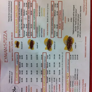 Menu (as of 9/2/2013)