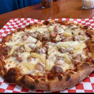 Chicken pizza with pineapple