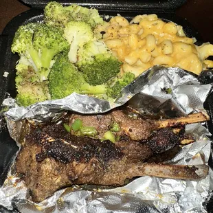 Honey Jerk Lamb Chops with Ez Eats Mac &amp; Cheese and Seasoned Broccoli