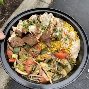 Lamb and Beef Rice Bowl - rice is perfect but the meat is like the processed kind. Different from the last one one we had :(