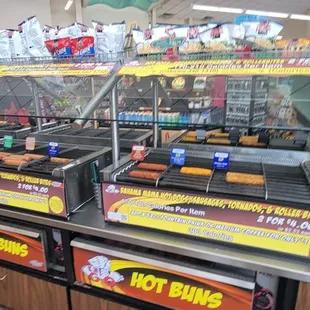 a display of hot dogs in a store