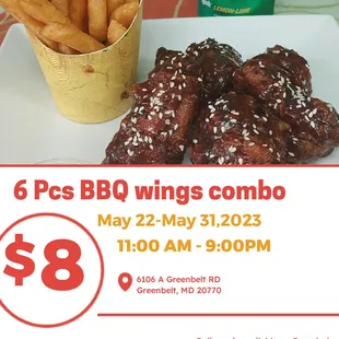 a plate of wings and french fries