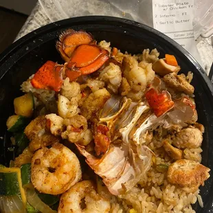 Lobster entree (shrimp, lobster, rice and veggies) I had chicken friend rice subbed.