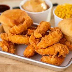 a tray of fried food