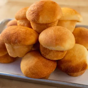 a pile of bread rolls