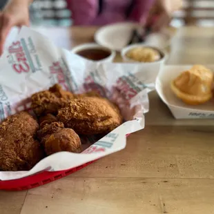 Mixed dark meats.  Original and spicy.