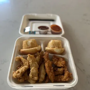 1 lb chicken tenders and 2 biscuits!