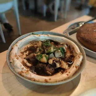 Hummus - oyster mushroom, hazelnuts, tahini, red tatbila