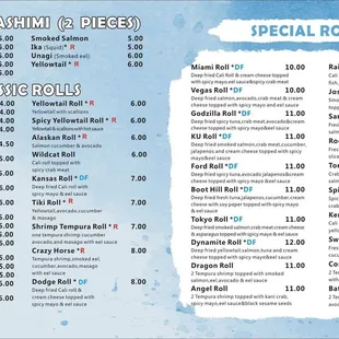 Sushi Menu