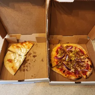 &quot;Focaccia&quot; on the left.  Pizza on the right.  This looks like an attempt at NY style pizza with a 65% ish hydration level.