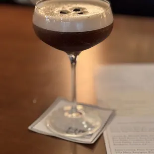 Expresso Martini- very strong- mix with a shot of Baileys