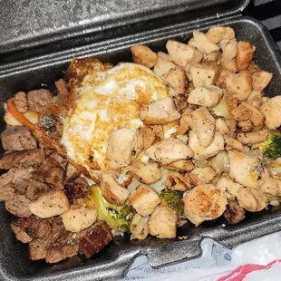 Furious Combo (Chicken and steak with veggies, an egg, and fried rice)