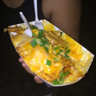 a person holding a plate of food