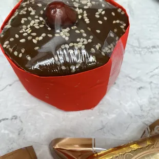 a chocolate covered donut