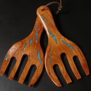 Salad Serving Hands, Mesquite Wood inlaid with Sleeping Beauty Turquoise
