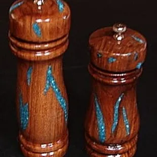 Texas Mesquite Wood Salt &amp; Pepper Mills inlaid With Sleeping Beauty Turquoise