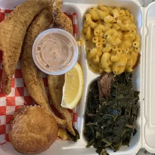 a meal in a styrofoam container