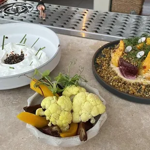 Pickled veggies, beet salad (upper right), dip I can&apos;t remember with cream cheese and chives that was  yummy!