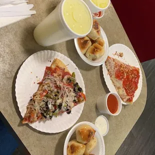 Supreme pizza and garlic knots