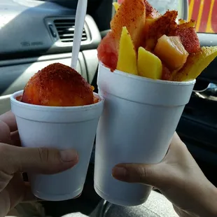 Mangonada sherbet and mango, watermelon, cantaloupe fruit cup!