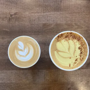 Cappuccino and Golden milk latte with an espresso shot