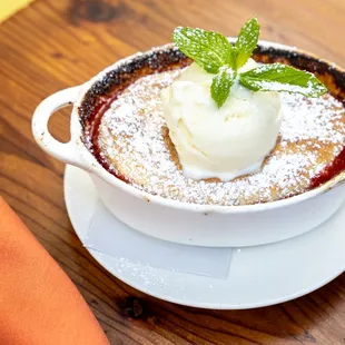 peach cobbler with vanilla ice-cream