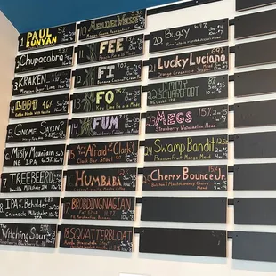 a wall full of chalk boards