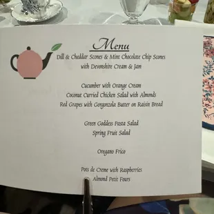 High tea menu