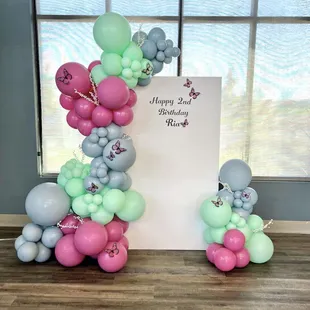 Fairy First Balloon Garland with our 6ft Backdrop