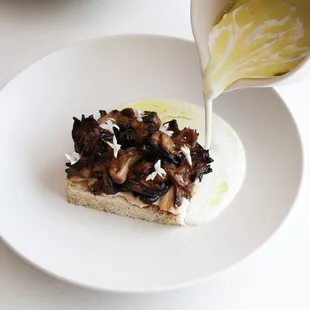 Brioche french toast, yakatori grilled oyster mushrooms, madeira gel, mushroom cream