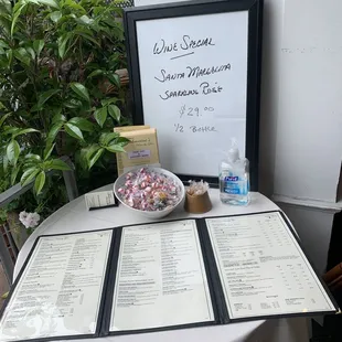 a table with menus