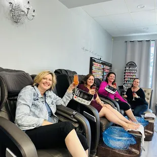 Birthday pedicures with mimosas