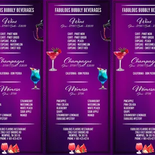 a menu for a wine bar