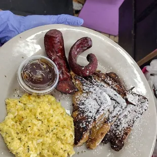 French toast n eggs n turkey sausage