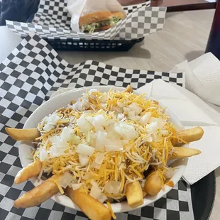 Small Chili Cheese Fries with added onion