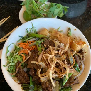 Lemongrass Beef Vermicelli Bowl with Eggroll