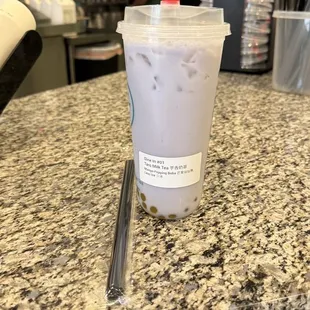 Taro milk tea w mango popping boba